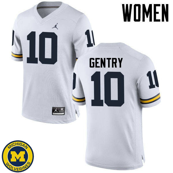 Women Michigan Wolverines #10 Zach Gentry White Official Game Jersey